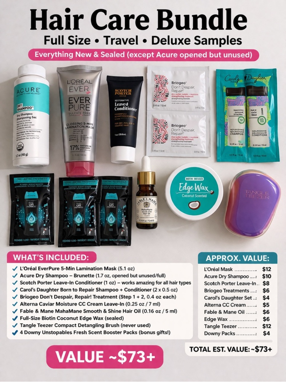 Hair Care Bundle Travel Size Deluxe Full Size Festival Tangle Teezer Brush